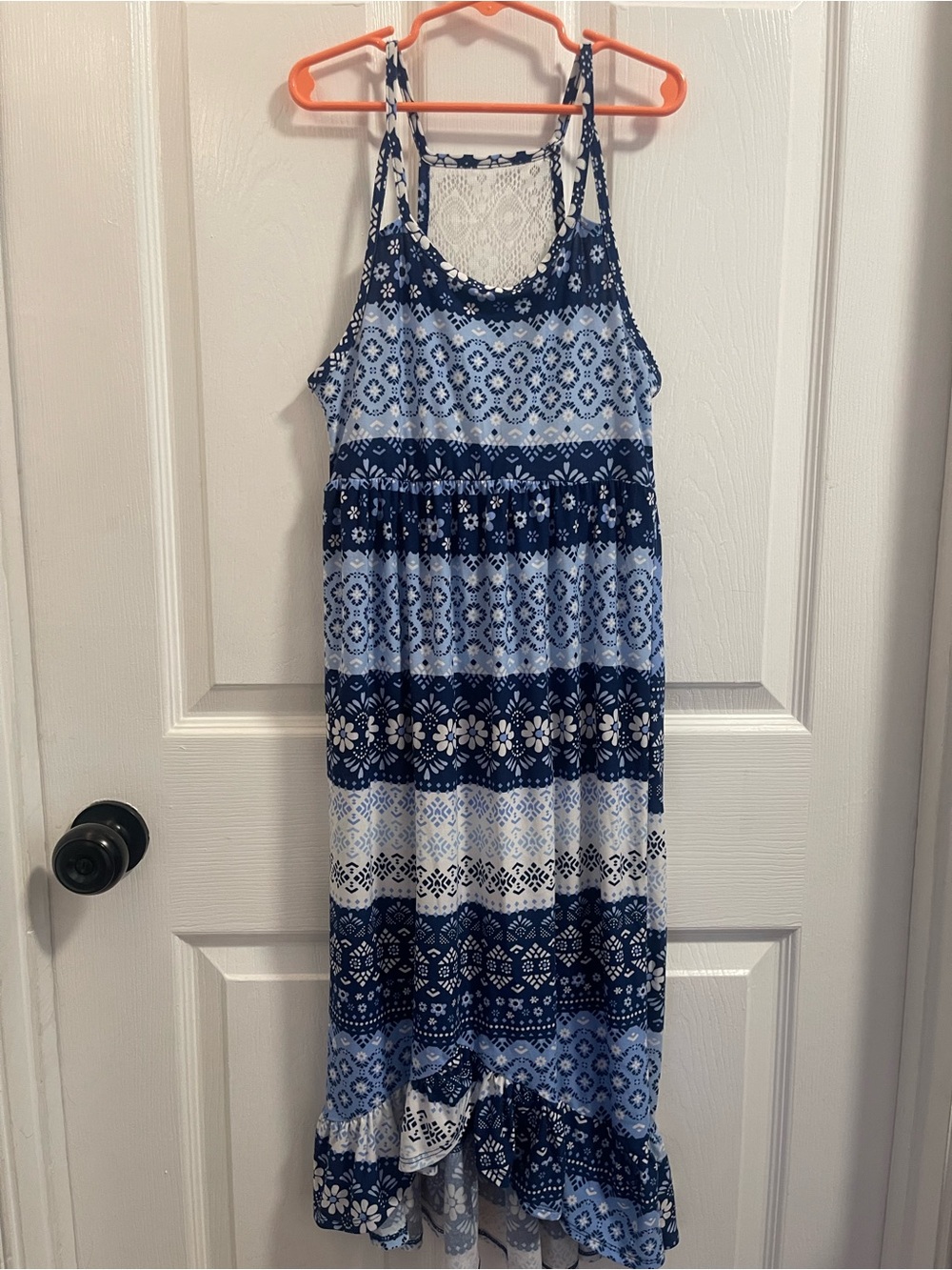 One Step Ahead Navy and Light Blue Patterned Maxi Dress